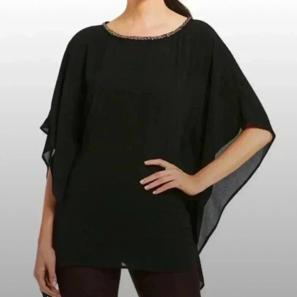 Michael Kors Boat Neckline Blue Metal Chain Trim Top - Picture 1 of 6